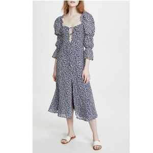 Reformation Roberta Midi Dress Blue White Floral Tie Detail Spaghetti Strap 6